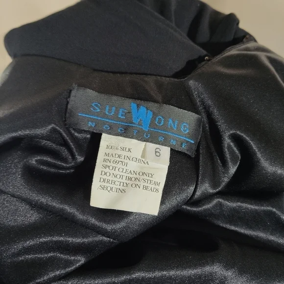 SUE WONG Nocturne Black Beaded Silk Cocktail Dress sz 6 - Picture 11 of 13